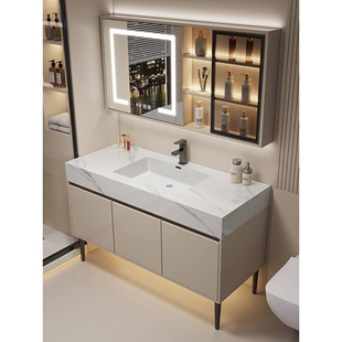 my岩板无缝陶瓷一体盆落地式浴室柜组合卫生间洗手台洗脸洗漱池轻