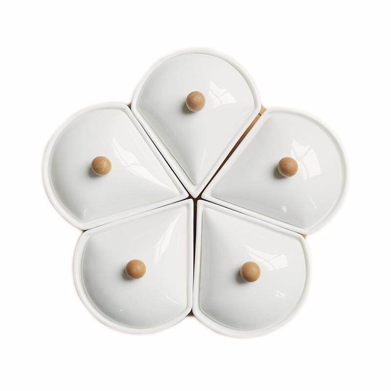 居陶瓷带组合干果盘色坚果分格陶瓷收纳XKQ盘白家盖摆饰