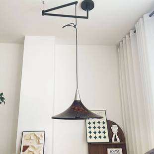 宋式美学中古餐厅吊灯可升降复古彩绘伸缩灯岛台书房飞碟摇臂吊灯