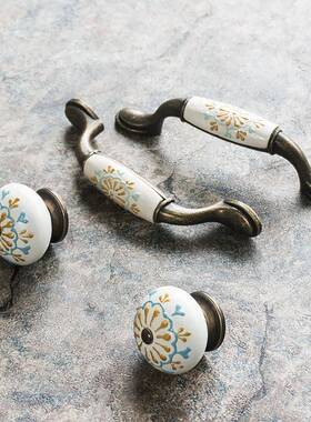 复古小美式DYW柜现代简仿古做旧手绘陶瓷木头拉手衣柜门橱抽约屉