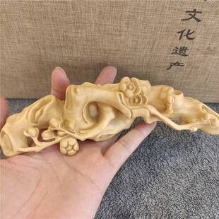 黄杨木雕刻家居书桌办公室笔架摆件梅花学习用品文房四宝笔搁摆件