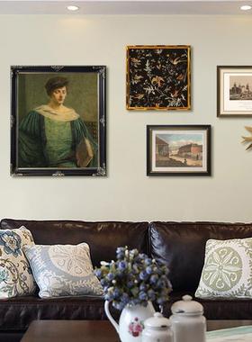 式轻奢复古客厅画法式沙艺术挂画实木组合发画QLH欧式装美饰壁画A