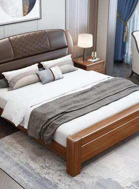 胡TUS桃8木实木床.米双人床主卧1木.5大床全实现代简约箱体储1物
