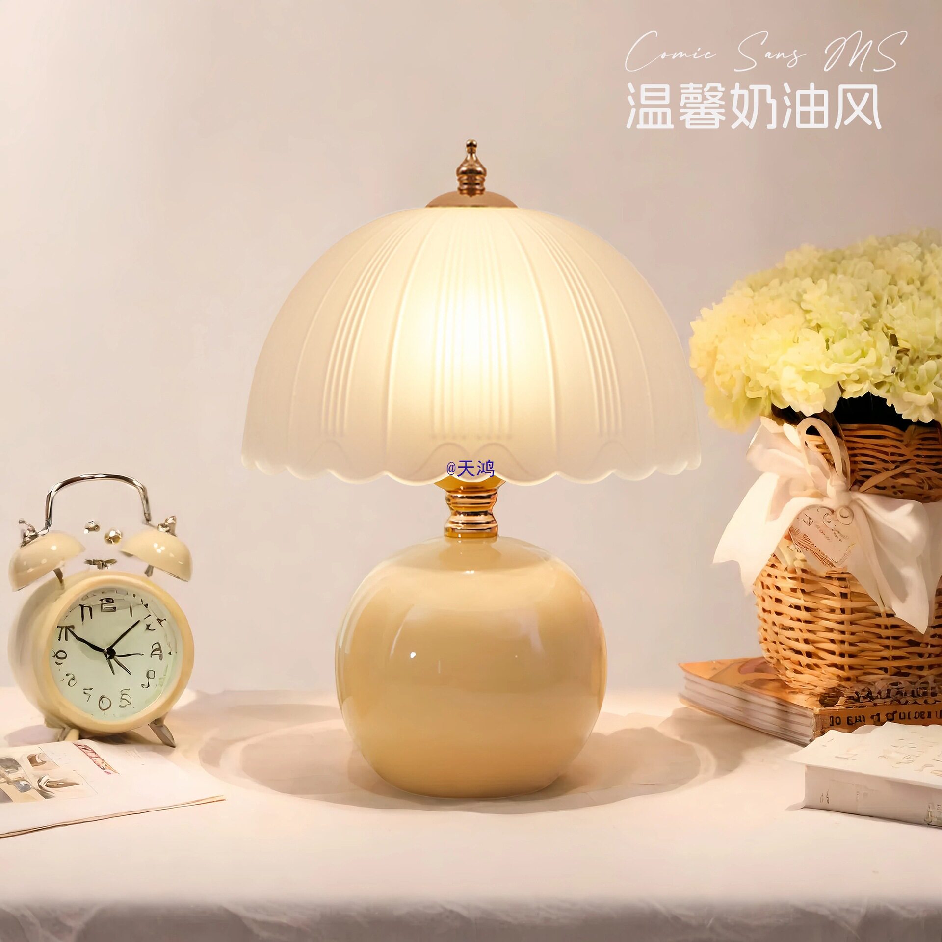 奶油风创意感轻奢卧室台灯结婚床头温馨陶瓷氛围长明小夜灯