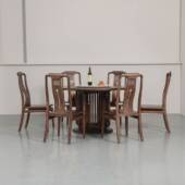 新中式 实木餐桌椅组合家用大小户型餐厅别墅轻奢乌金木转盘圆桌