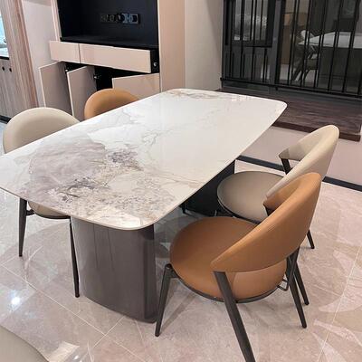 亮光板餐桌椅组合家用CEW大小户型吃饭桌长方子形现简约轻奢代岩
