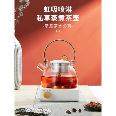 绿珠家电用煮茶壶全公自动喷淋蒸茶Q785器小型办室生玻养璃烧水泡