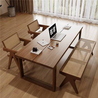 新中式实木餐桌书桌一体客厅家用原木长方形日式白蜡木莫比恩桌子
