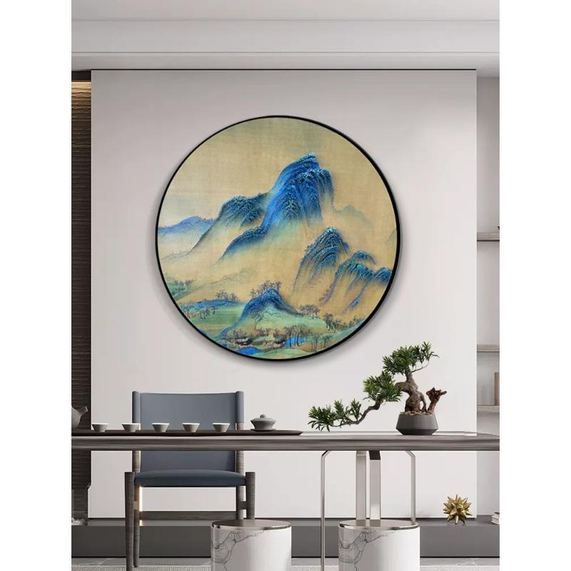 新中式圆3客厅装饰画实物立体挂画钉子画水墙山壁画样板间别形墅