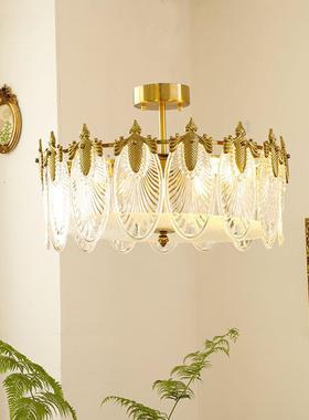 式复古孔雀玻璃吸美灯法式网红卧室餐厅68444客厅别墅大顶吊厅灯