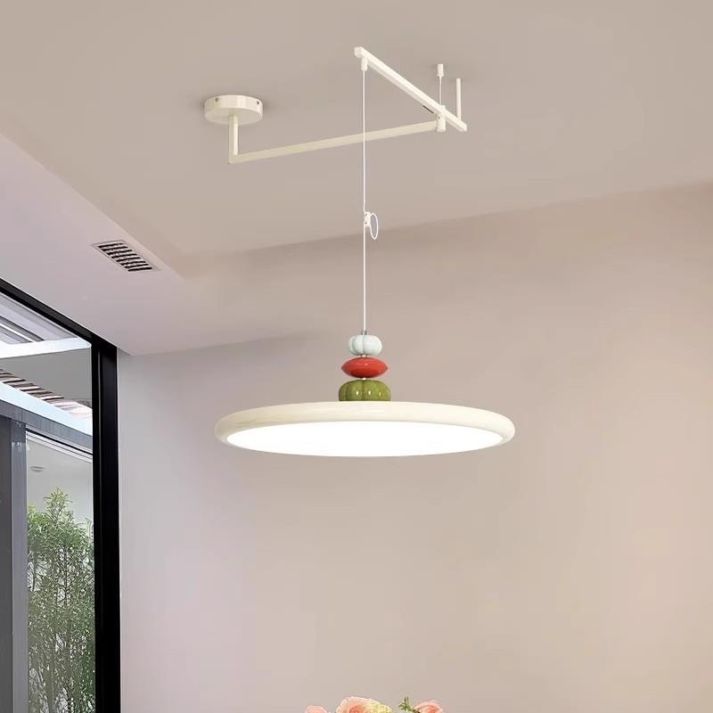 摇飞碟轻奢奶式油风法吧台灯创意设计感293可位移臂护眼豆M餐厅吊