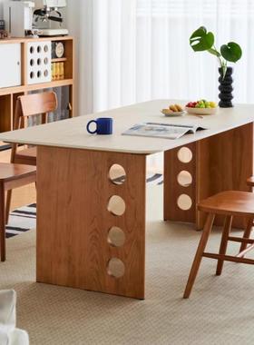 小日具记家餐中古风岩约板桌家用中小户型现代简全实木餐桌工UAP