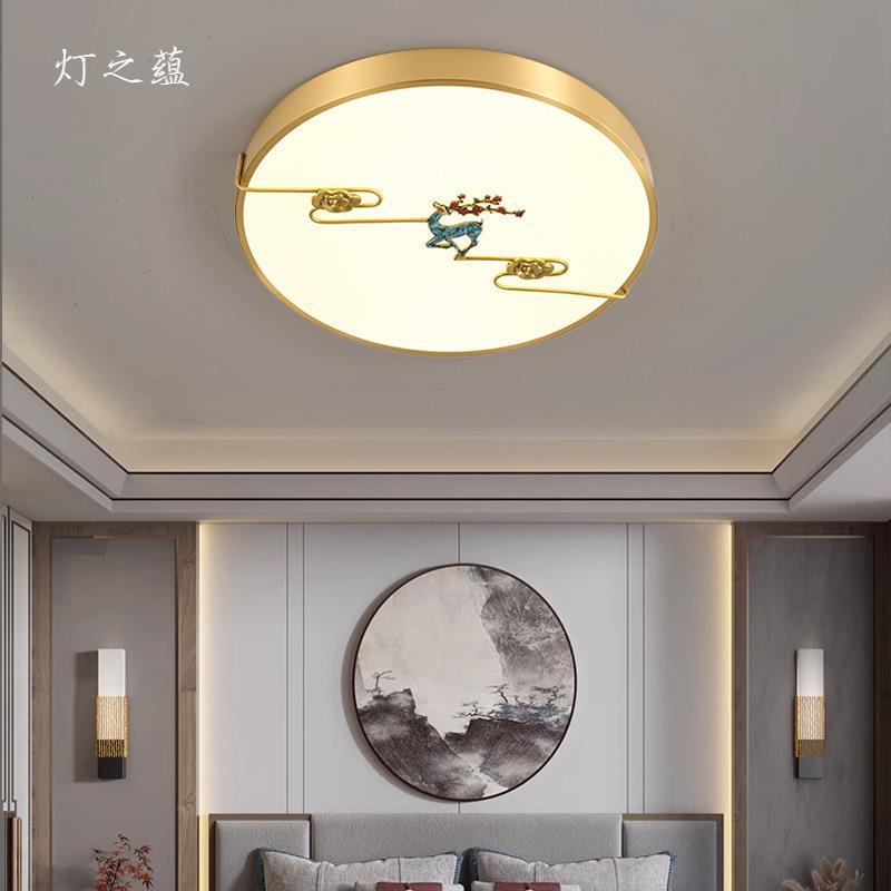 新式全铜吸顶灯客厅中中国风主卧室间灯茶灯室房787书房灯小鹿祥