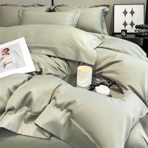 简约S棉100纯色SL88888四件套长绒棉棉贡缎全宽边被套床单床纯笠