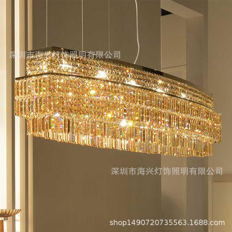 跨境高端水晶吊灯简约大气客厅灯具创意长形餐厅灯吧台灯饰轻奢