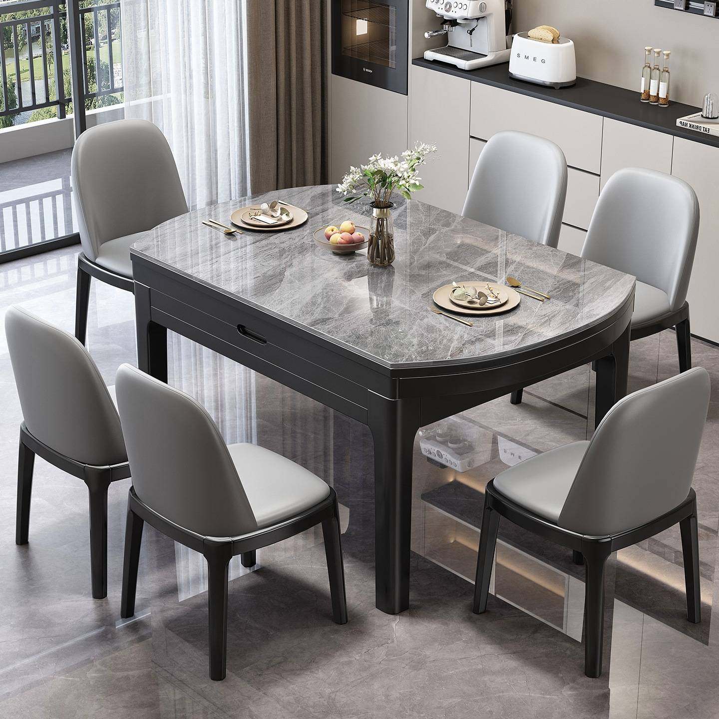 岩板餐桌椅组合家用客厅现代简约轻奢折叠伸缩可变圆桌小户型饭桌,鲜花速递/花卉仿真/绿植园艺,割草机/草坪机,淘宝优惠券,粉丝福利购,淘宝优惠卷