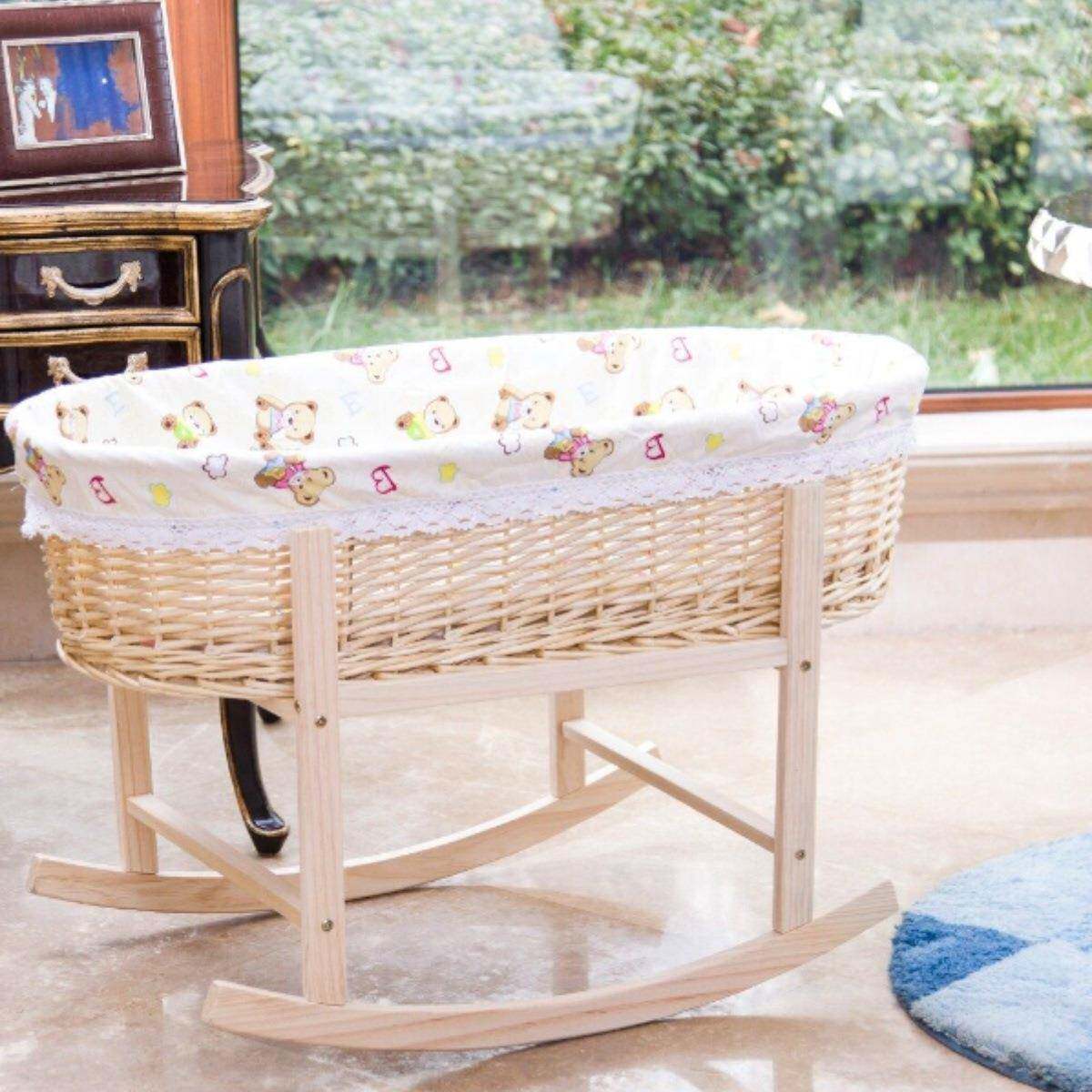 藤编摇婴儿摇篮窝哄娃车载宝睡宝90推篮吊篮新生便携移动床实木车