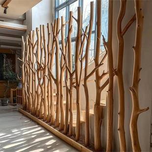 实木干树幼枝断原木干树屏隔t$*&u+yj风儿园民宿客厅别墅装饰造景