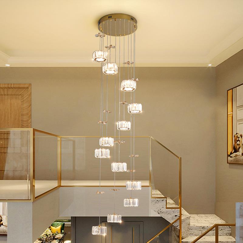 2025466年新款楼梯吊灯复式灯挑f空lot公寓水吊别墅楼梯间长晶吊