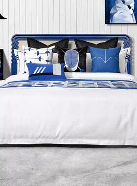 高端现代可爱击剑主题蓝色儿童床品酒店样板间卧室床上用品套件