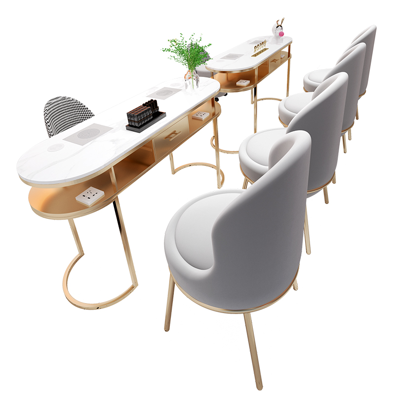 中闽芸尚大功率吸尘器美甲桌椅装单人三人带插座大理石美甲台