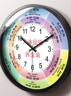 子午流注养生挂钟十二时辰经络保养肝胆子丑寅卯排序表静音石英钟