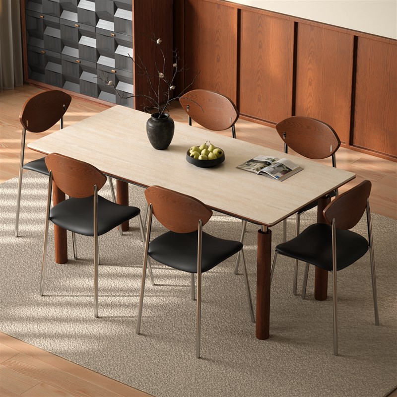 木小咖实木现代简约饭桌家用小户型意式极简长方形哑光岩板餐桌