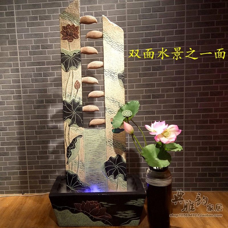 荷韵鸳鸯中式仿古工艺品假山流水喷泉盆景观家居装饰流水鸳鸯戏水
