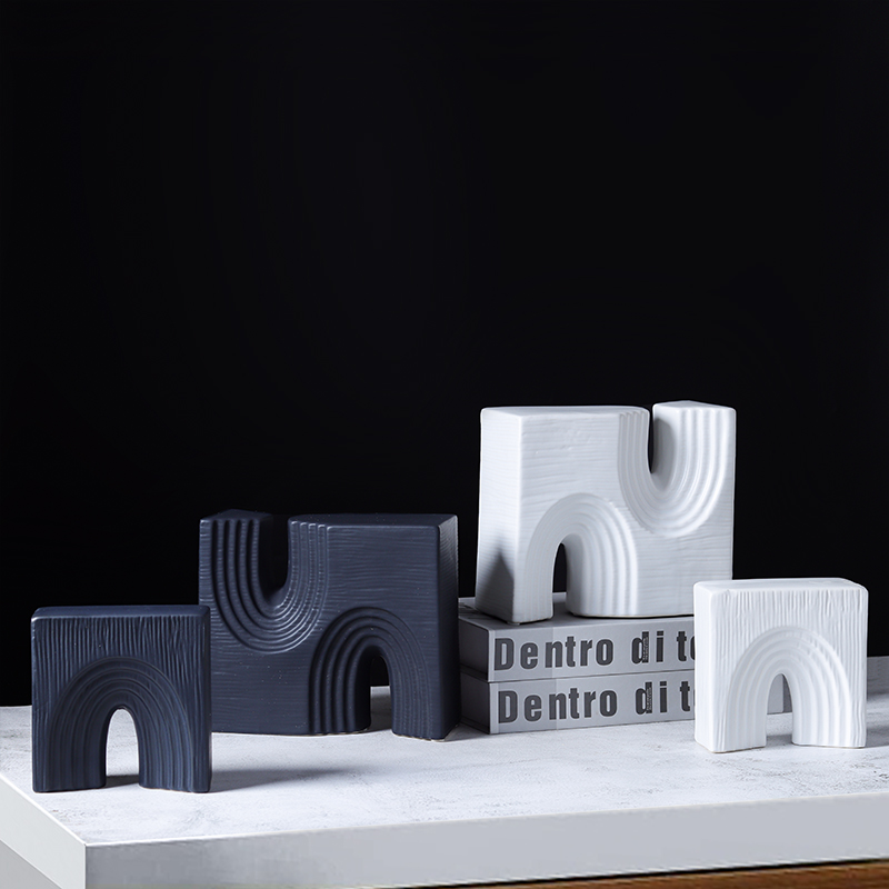 创意几何拱门U形陶瓷工艺品书挡摆件玄关展示柜酒柜电视柜装饰品