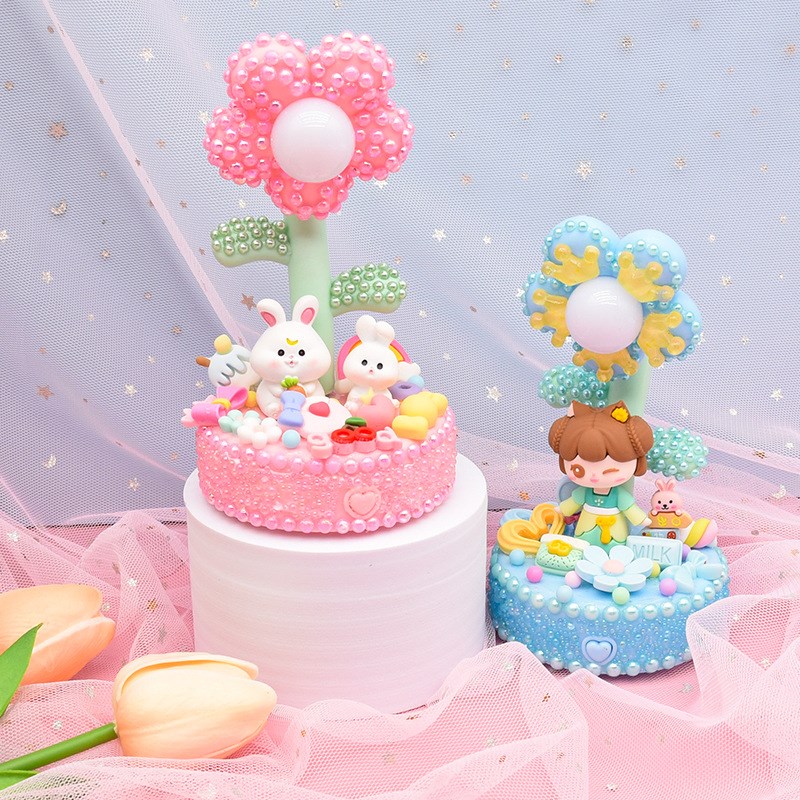 哈贝熊花朵台灯儿童手工diy制作材料包小配饰创意粘贴可爱小台灯