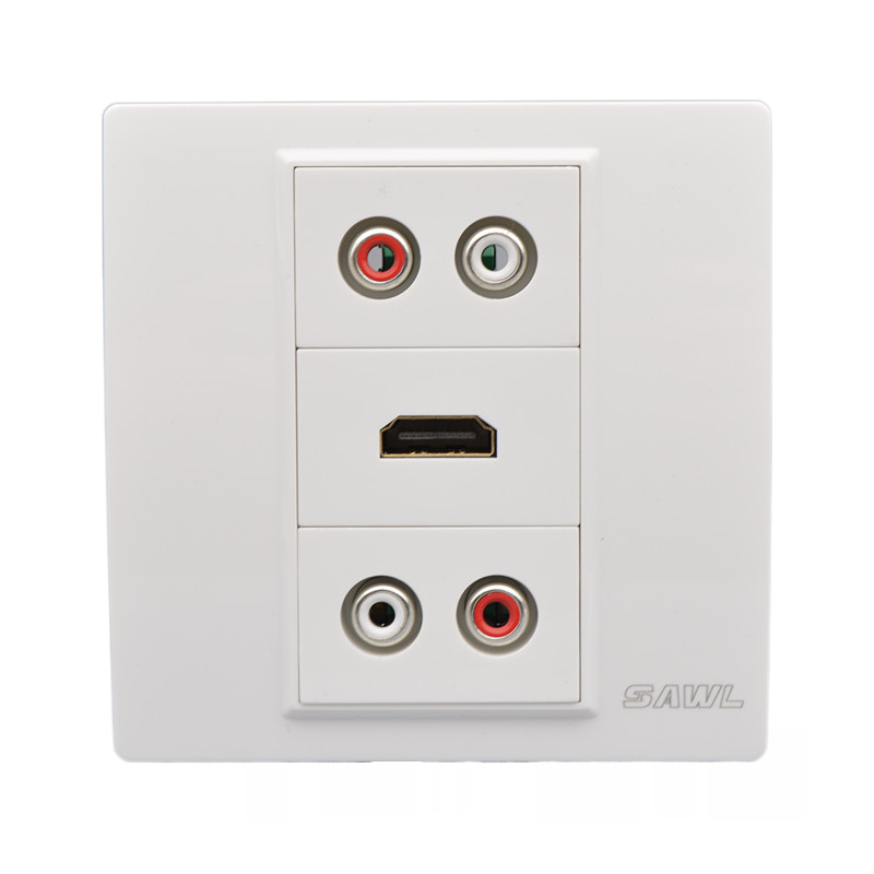 8型V音频HDMI高清插座2个免焊红白莲花+HDMI高清电视墙壁面板