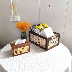 日式相思木藤编纸巾盒编复古手工织抽纸盒家用厅餐L12厅轻客奢风