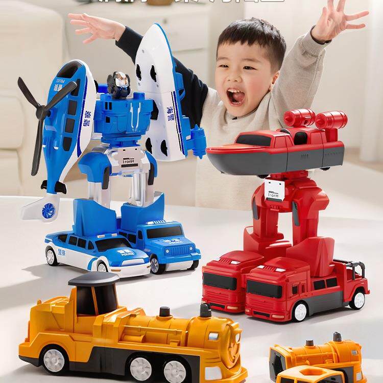 儿童磁力5236木玩具积拼装汽车百变磁吸程工车变形机器人3岁男孩