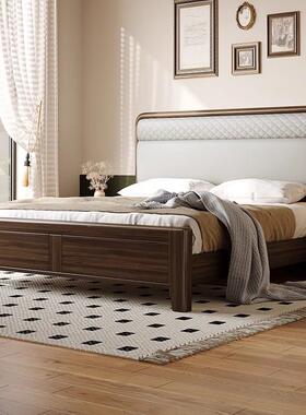 黑胡桃木实全木床1UBV.8构米现代约中式主卧软包榫卯结简静音双人