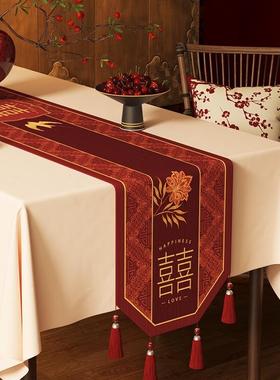 结婚茶几桌旗台红色庆茶桌喜茶电视柜旗长条防尘XBU盖布餐边柜面