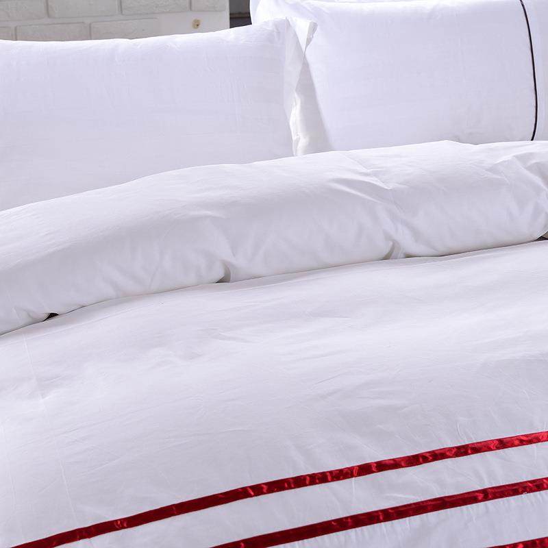 酒店床棉上用纹品布料刺绣提花四件套色全白MOM40s60s贡缎平面料