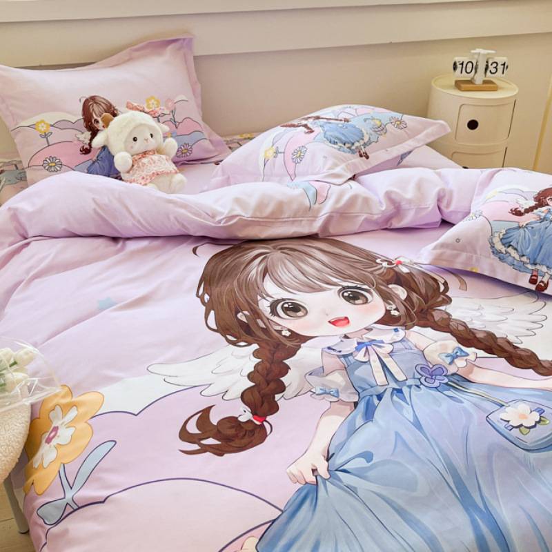 水洗棉公主风全棉床上四件套床单被罩学生宿舍单人三件套女孩被套