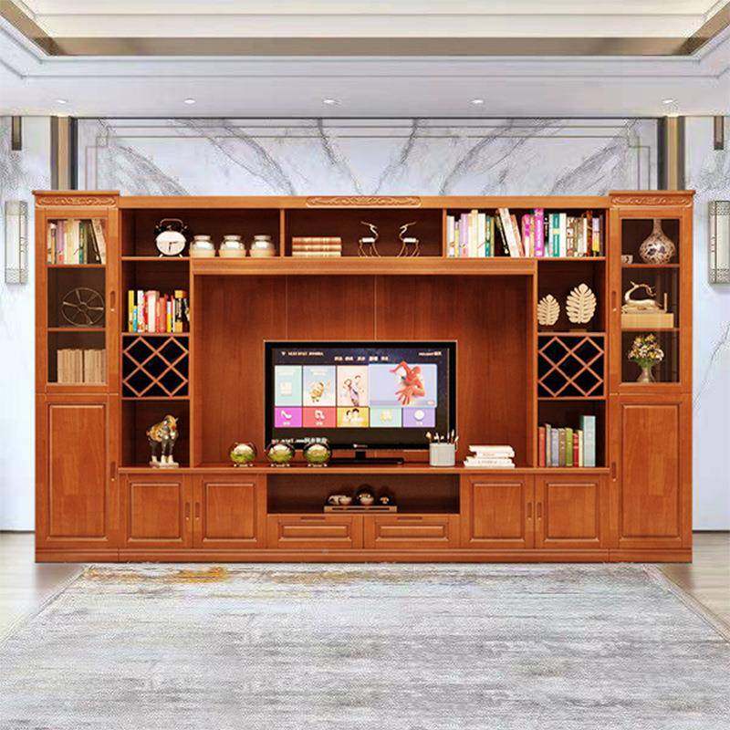 现代简约电视柜3.3米背一体组合实高木墙酒柜客柜厅影视柜多功能