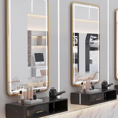 发店镜台圆镜子理发店镜子烫柜子一体挂墙美发店理985灯壁挂带染