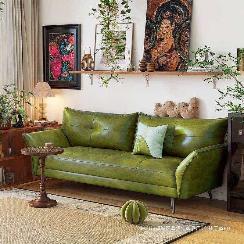 意式极简三皮沙发轻奢客厅小户型古中风黑待色棕MBE色人油蜡皮接