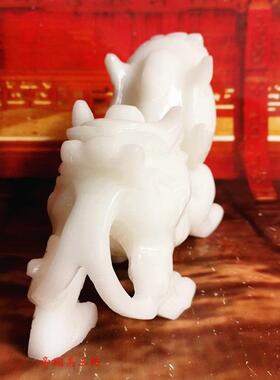 阿富汗白玉双通吃貅摆貔件头家装居JFG饰摆件