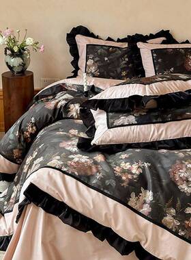 法复古风全棉柔软四件套浪式漫高端花卉码印花法尔曼套纯数棉被床