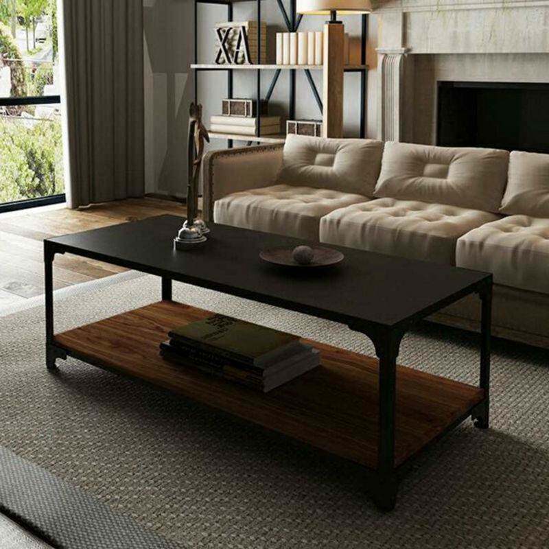 loft工业风复古铁艺实木茶几美式乡村长方形双层客厅沙发茶几包邮