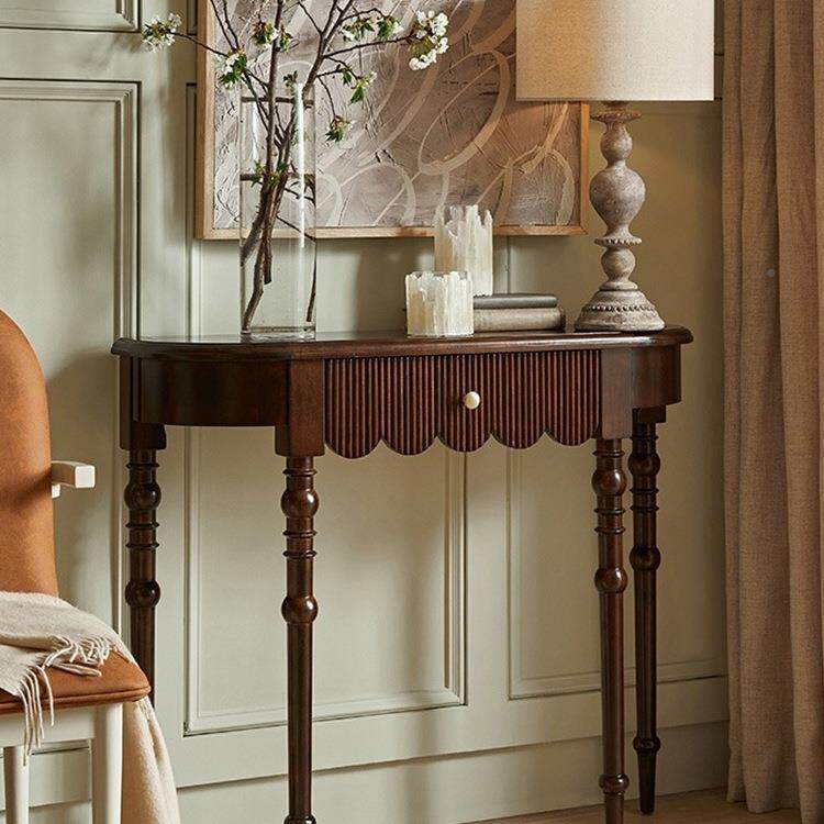 美式复中古实木半圆玄关桌法式入户案台厅客靠墙装饰桌进门古CVK