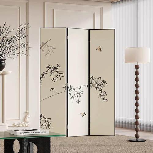 法式沙中水墨竹子OEV屏风隔古断客厅折叠简约卧室玄关挡发背景遮
