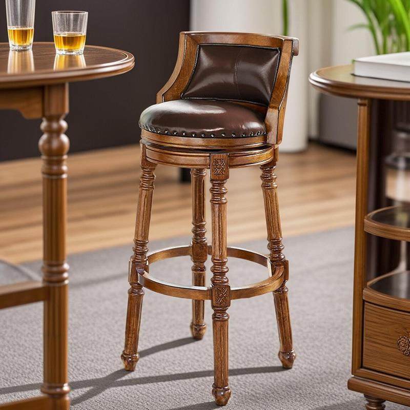 美式吧台椅实家用欧式木脚吧圆复古吧凳高凳55271121靠背酒吧旋椅