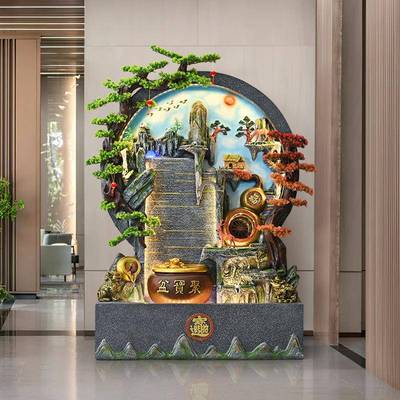 流水酒店大墙堂户水外别墅阳台庭地院鱼池景观造景循环落DTO流摆