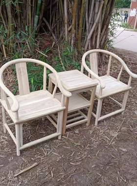 中式胚白椅子榆木圈围椅实木官帽椅月牙椅椅茶桌组合太HBB师餐椅