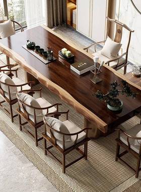 新中桌自然边大板实木茶桌全套组式合原木不茶规OGL则茶台办公室