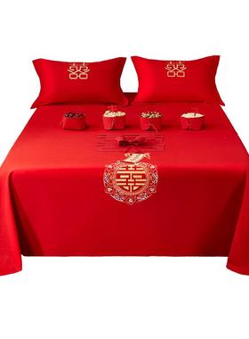 大红色婚庆床喜单单件结用庆单枕套三件婚套喜字刺绣酒店被QMJ婚